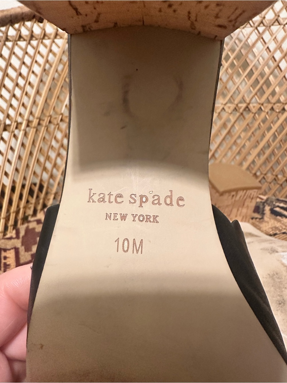 kate spade Black Leather Scallop-Edge Cork Block Heel Mules - Picture 6 of 6